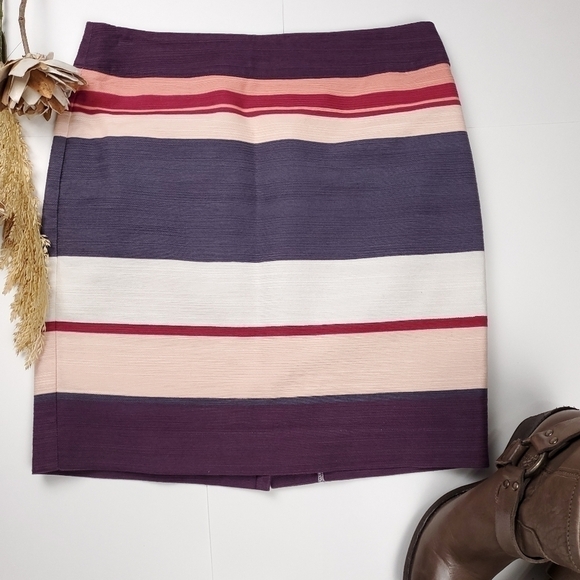 Loft Purple Pink Cream Bold Stripe Skirt Sz 2p - Picture 5 of 8